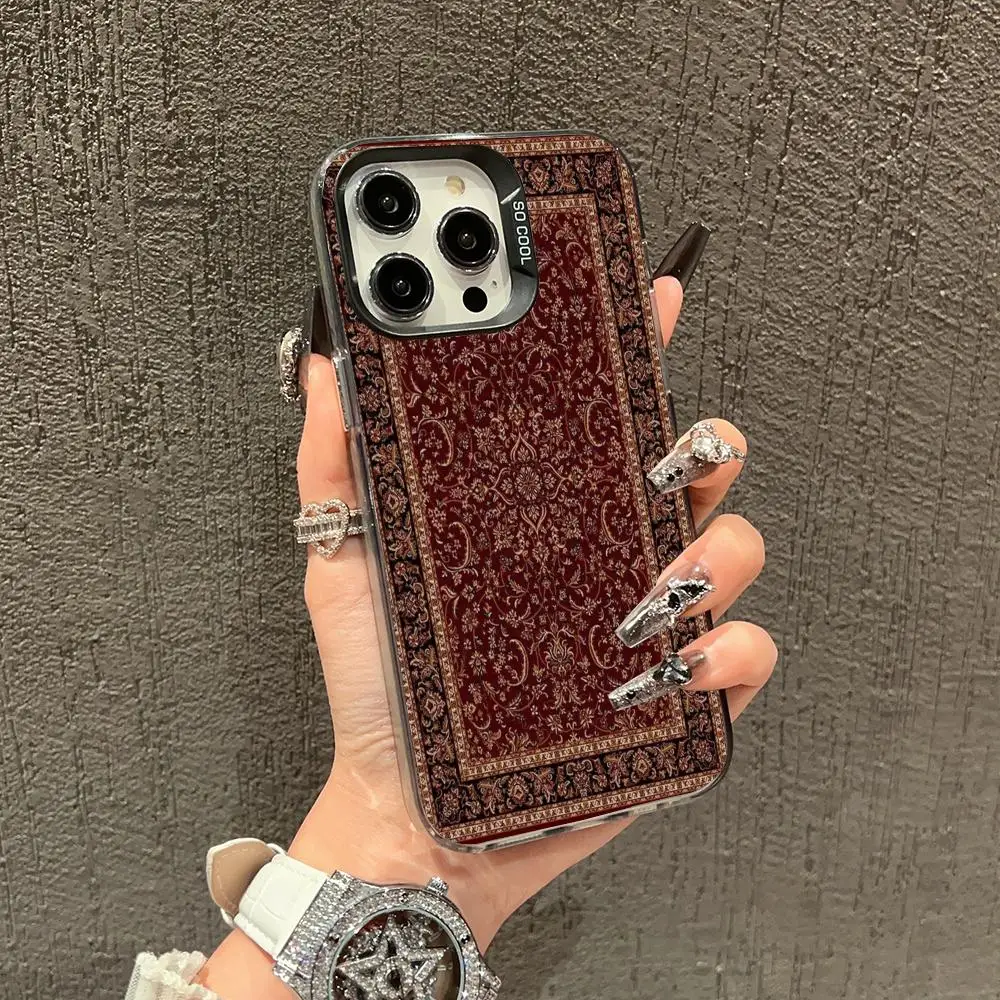 Red Persian pattern case for iPhone17 16 15 14 13 12 11 Pro/ Max/Plus shock-proof rear cover anti-fingerprint
