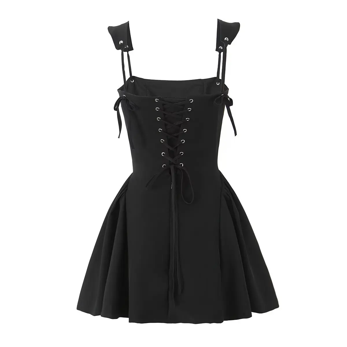 Vestido de Verão E com Design de Moda Fena Sem Alças e Saia Cleta com Laço, Cor Pura e Cintura Ajustada