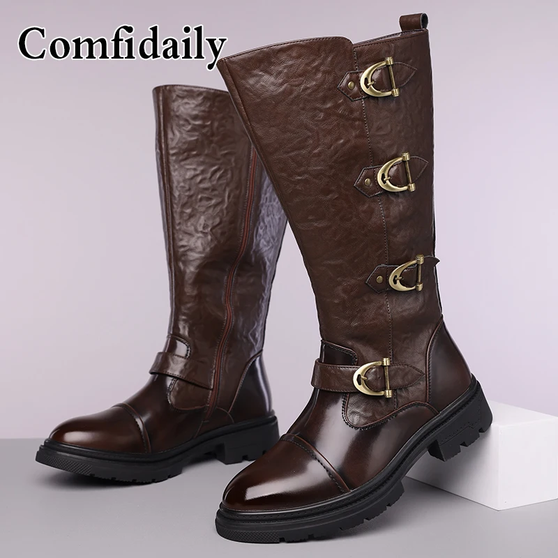 

Men's Punk Style Motorcycle Boots High-Top Comfortable Soft Bottom Fashionable Trendy Boots for Casual Wear-C1306