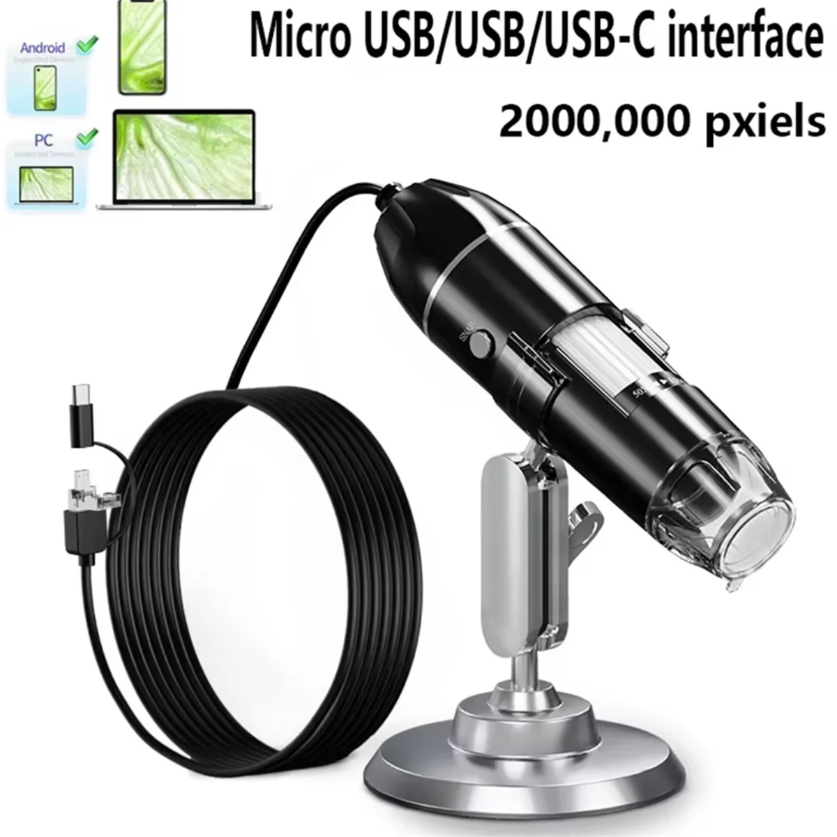 1600X 3in 1 Digital Microscope Camera Portable Electronic Scanner For Soldering LED Magnifier Type-C USB Charge Magnifier image 2