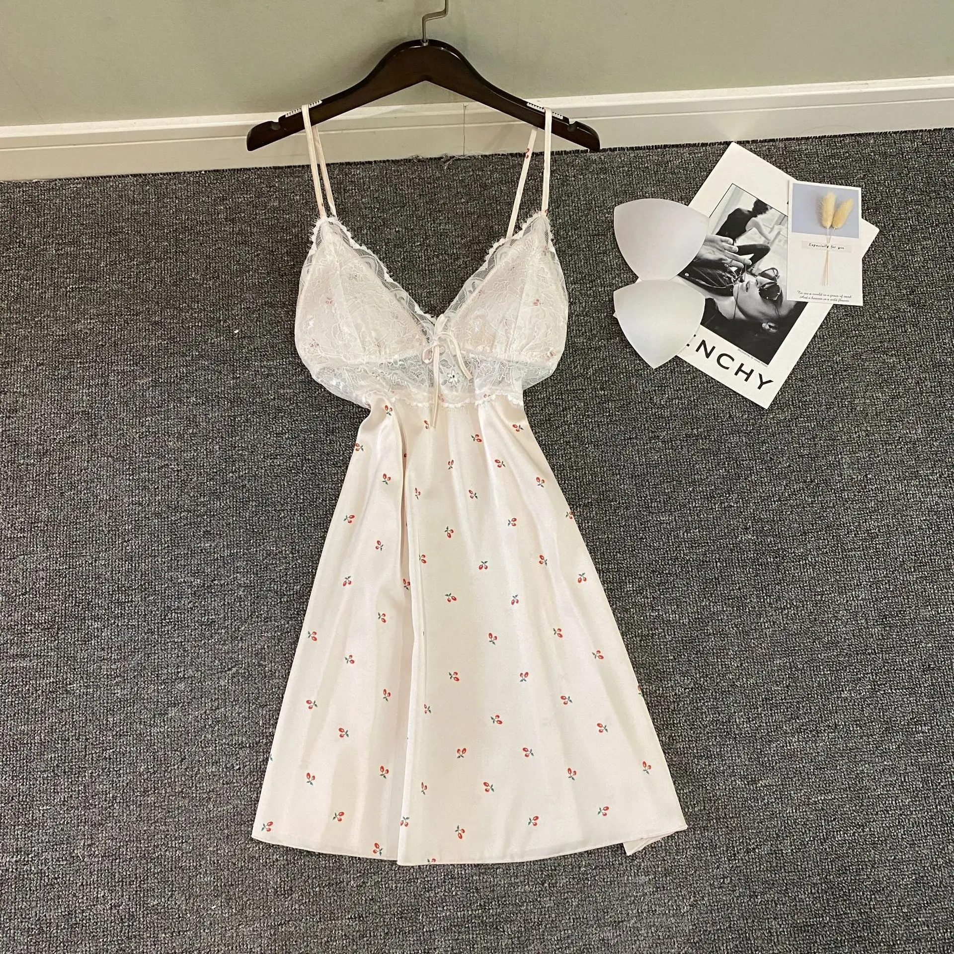 

Suspender Print Satin Nightgown Lingerie Women Kimono Dressing Gown Summer Sleepdress Chemise Sleepwear Sexy Loungewear