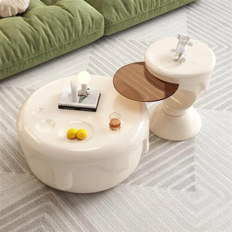 

celebrity round ice cream coffee table small apartment living room cream wind tea table telescopic TV cabinet combination