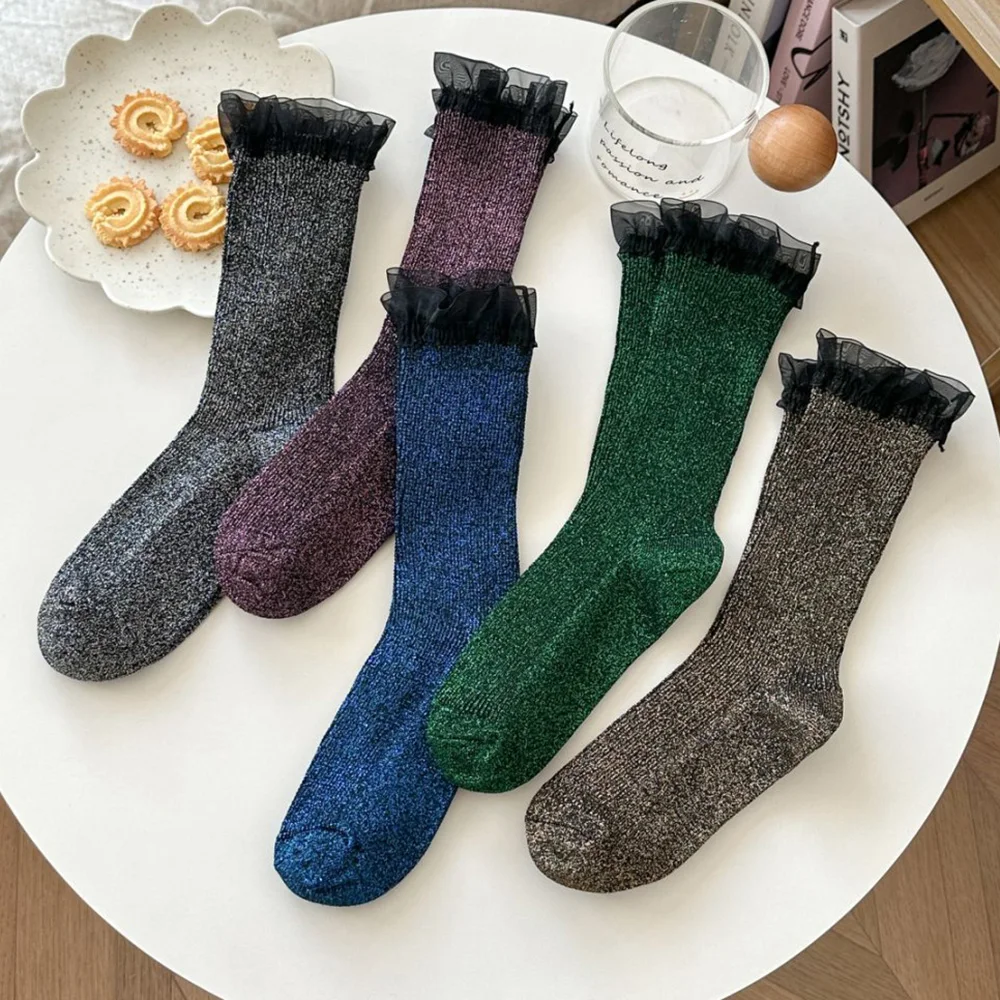

Design Socks For Women Cute Sweet Daily Casual Korean Style Women's Socks Autumn Winter Long Fashion Lace Edge Chaussettes Femme