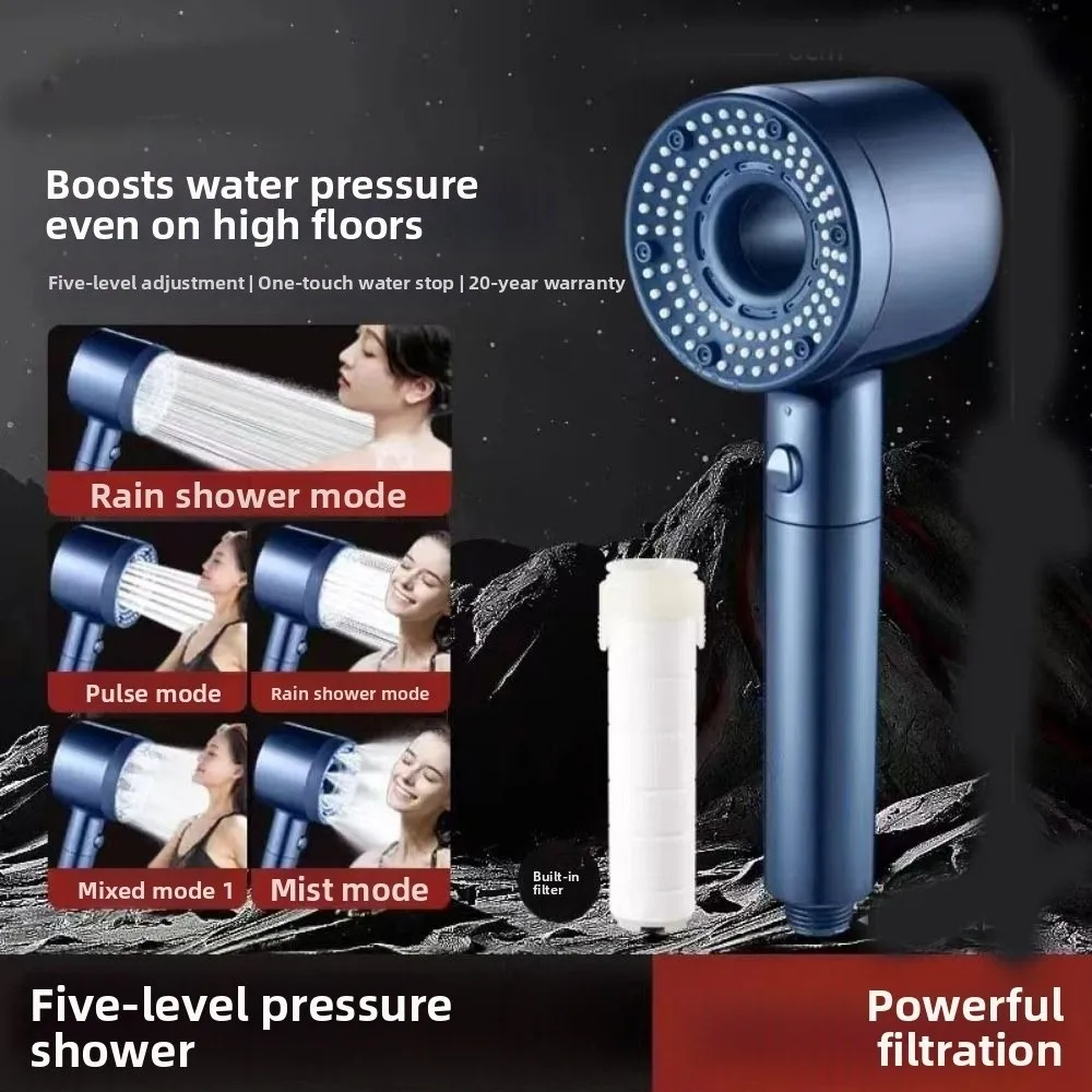 High Pressure Bathroom Showerhead Set 5 Speed Adjustment One-Key Stop Handheld Shower Hand Water Saving Easy To Install