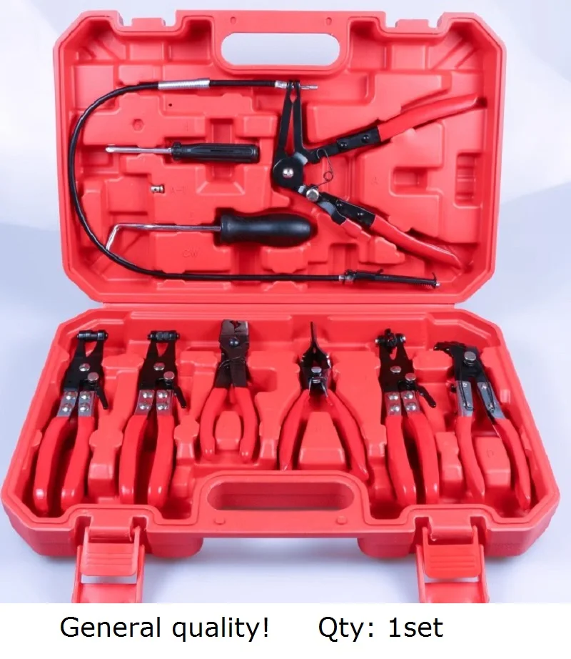 Клещи для снятия хомутов с водопроводных труб, для разделения шлангов и маслопроводов, гибкие зажимы для кабелей, набор прямых зажимов.