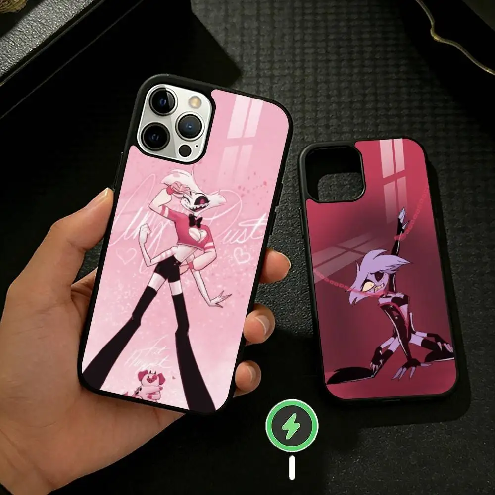 

HazbinS AngelS Dust Phone Case For iPhone 17 16 15 14 13 12 Pro Max Plus for Mirror Wireless Magnetic Cover