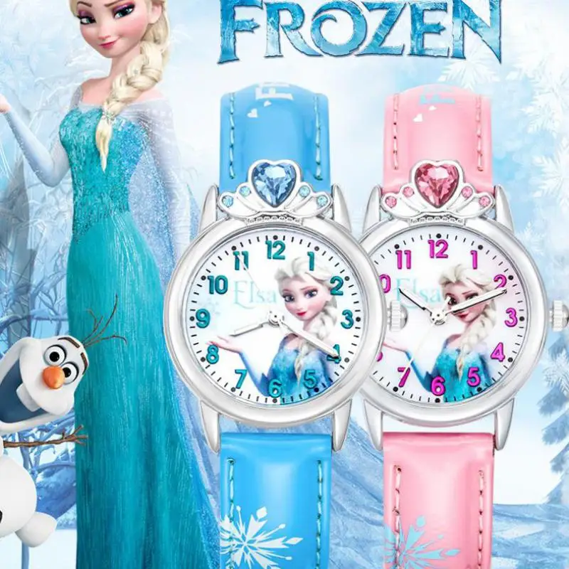 Disney-Reloj de pulsera de cuarzo para niña, cronógrafo con dibujos animados de Frozen, princesa Elsa, corona, resistente al agua, luminoso, para adolescentes y estudiantes, nuevo