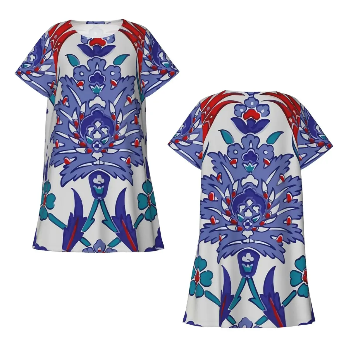Custom Oriental Tile Floral Pattern Short Sleeves Nightdress For Sleepshirts Women Short Sleeve Nightgowns Loose Pajama Dress