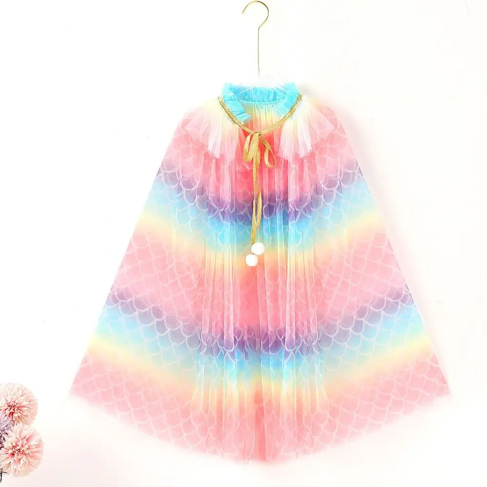 Beach Rainbow Christmas Halloween Girls Cloak Dress Up Props Princess Costume Sequins Shawl Colorful Gift Kids Coat