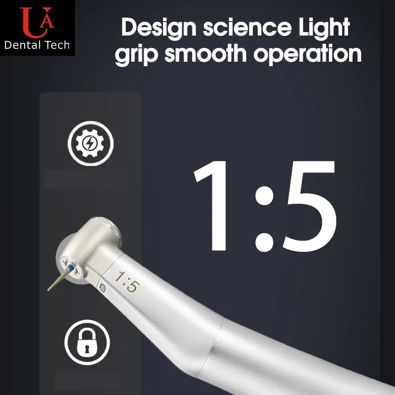 

UA 1:5 Speed-Increasing Electric Handpiece: Constant Output, Low Vibration,No Suck-Back,Triple Water Spray,Push-Button Mechanism