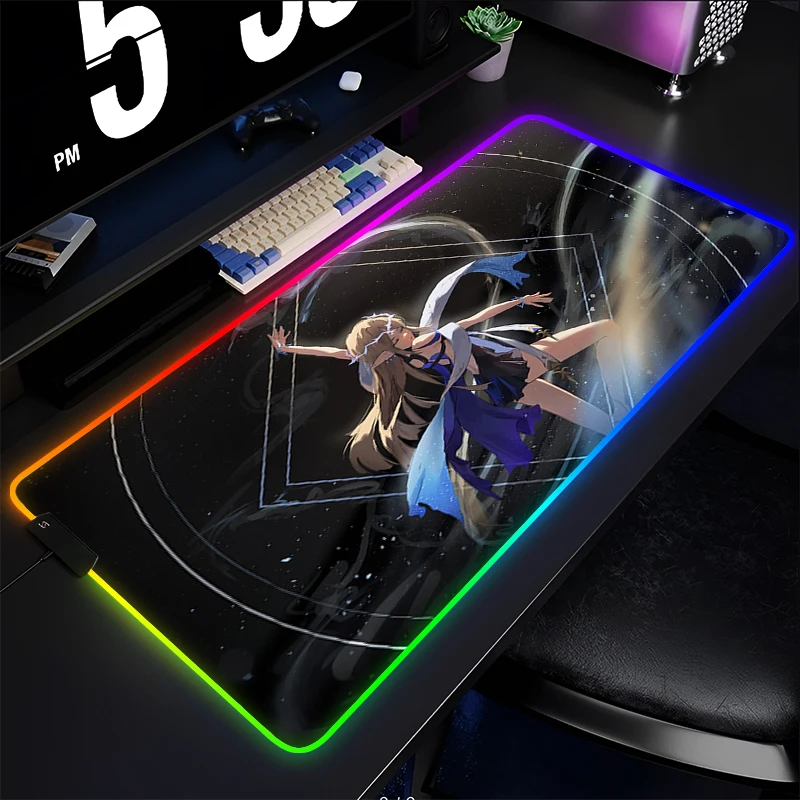 

RGB Mouse Pad Anime Gamer Tablet Varmilo Cartethyia Keyboard Pad Wuthering Waves Kawaii Desk Mat LED Gaming Accessories Mousepad