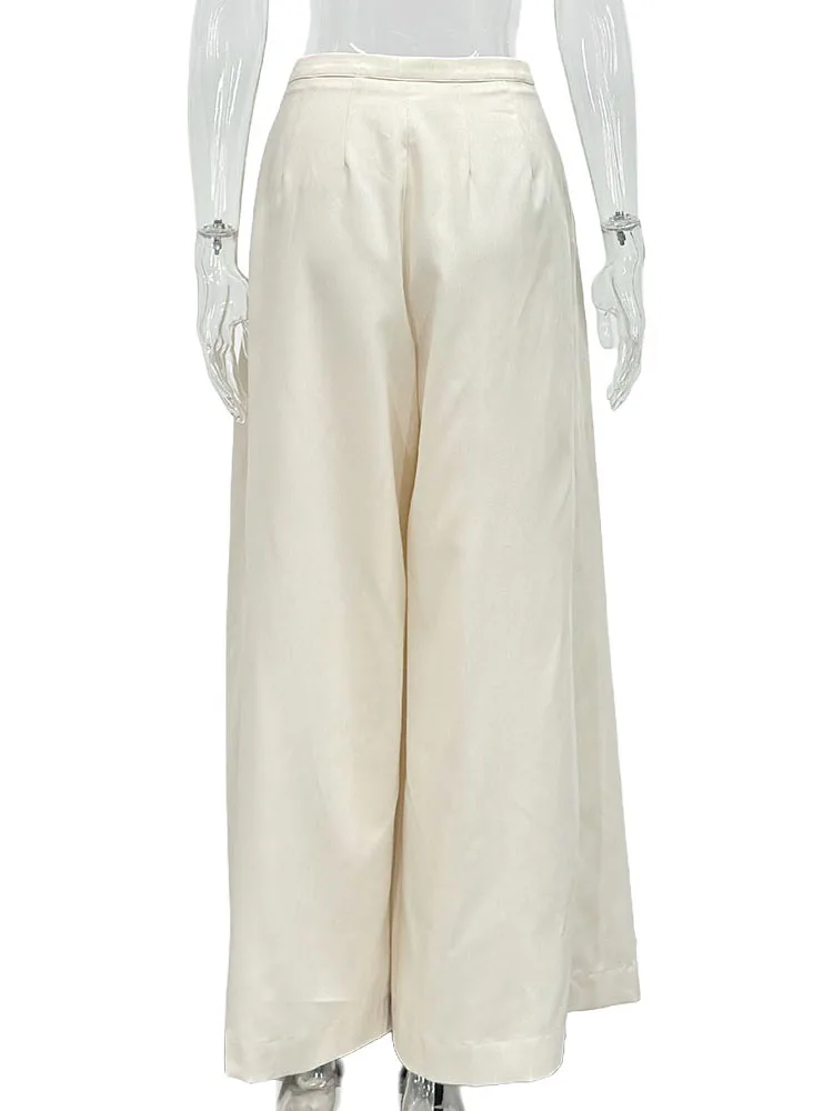 Parc Fee Casual Loose Apricot Women's Pants Fashion High Waist Wide Trousers Elegant Classic Full Length Pants Female Clothing