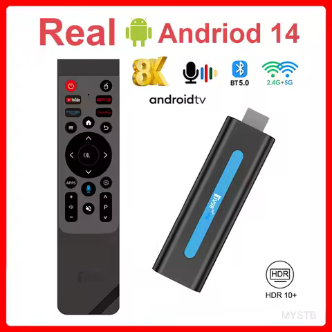 Real Android 14 TV Stick 4K ATV Mini TV Box Support 8K Video BT5.0 2.4G&amp;5G Dual WiFi Voice Remote Quad Core Smart TV Box 2025