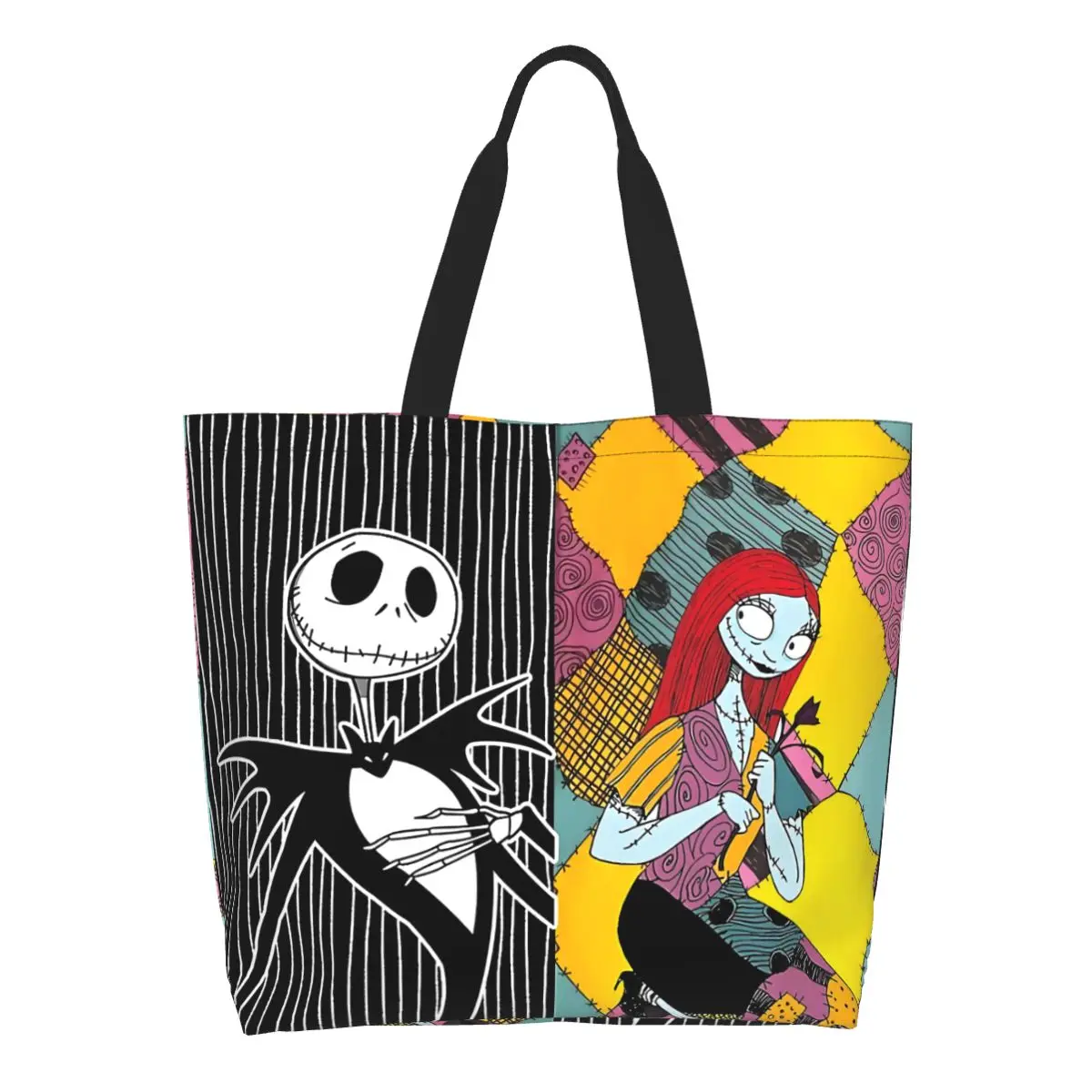 Personalizzato Halloween Horror Skull Jack Sally In Love Shopping Tote Bags bambini Cartoon Christmas Grocery Canvas Shopper Shoulder Bag