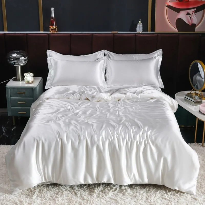 

Summer double-sided ice silk four-piece set simple bedding soft silky single quilt cover dormitory three-piece set