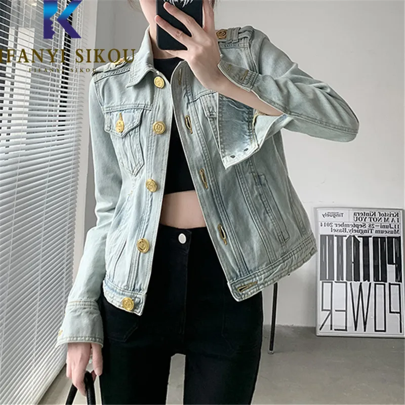 

Jeans Jacket Women Single Breasted Fashion Lapel Vintage Denim Jacket Designer Loose Pocket Short Jeans Jacket Female