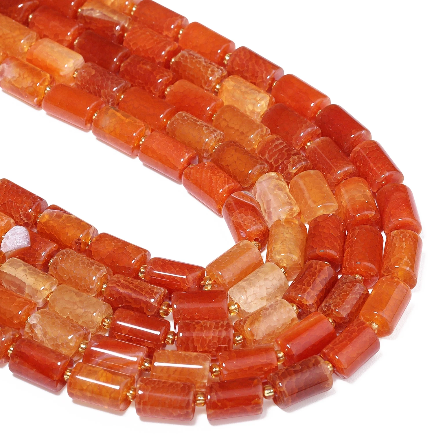 Natural Agate orange Crack Cylindrical Jade Lucky Stone Beads for Jewelry Making Loose Spacer Beads DIY Necklace Bracelet 8x12mm