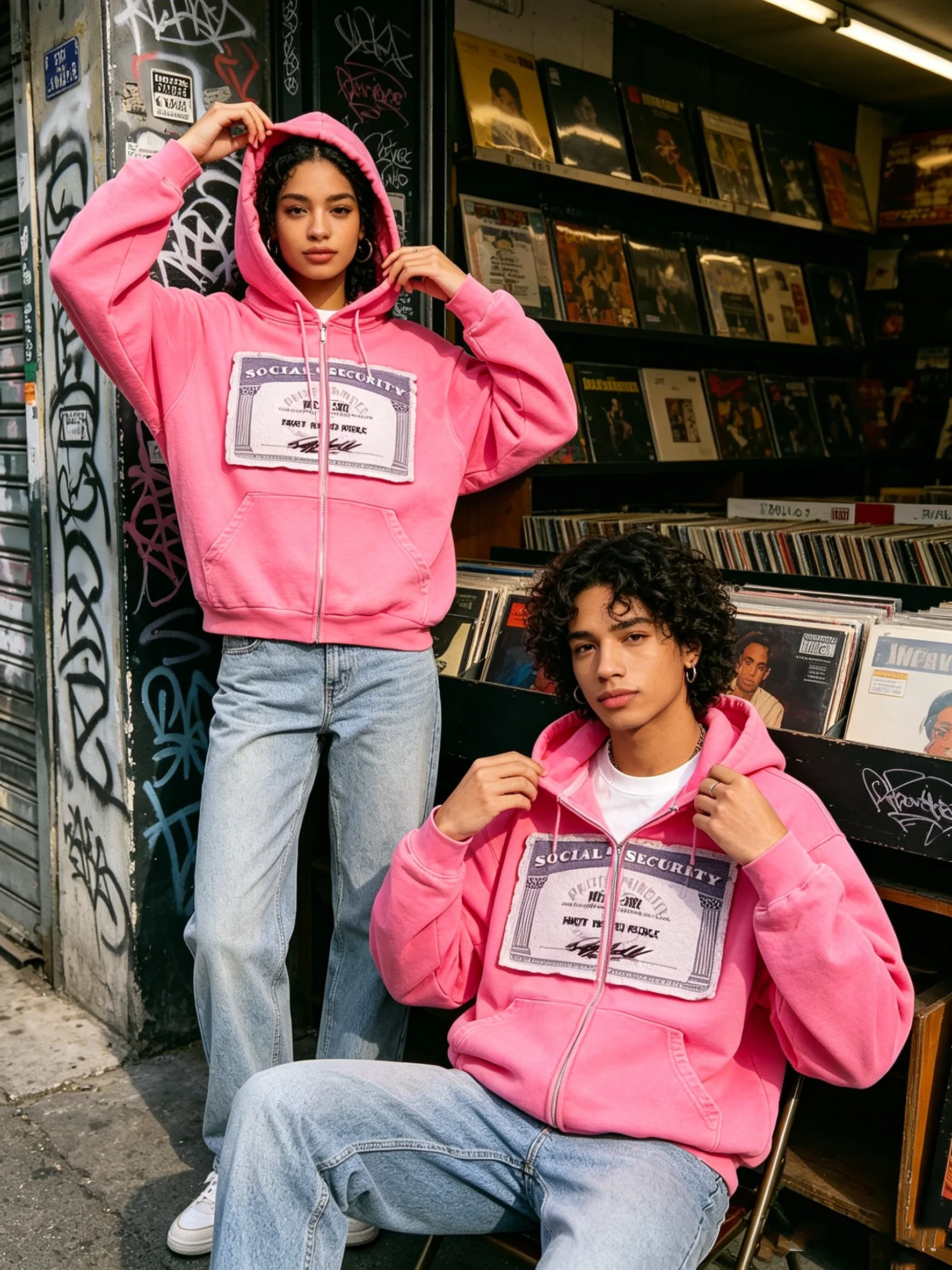 

American retro high street personality sweet cool print hip-hop slimming hooded unisex hoodie