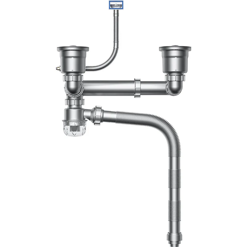 

Against Wall 304 Stainess Steel Kitchen Sink Drainer Kitchen Drain Pipe Wash Basin Drain Double Sink Drainer With Drain Pipe Kit