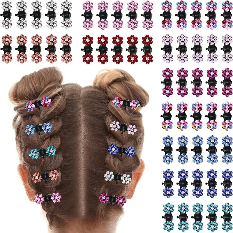 Pinzas para el pelo con diamantes de imitación para niña y mujer, pasador pequeño con flores de colores, accesorios para el cabello, 6 unidades