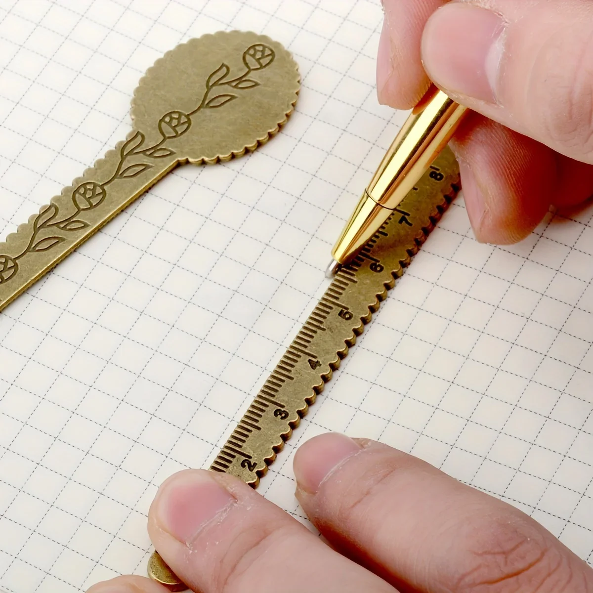 Antique Brass Ruler Vintage Minimalist Style, Kawaii School Stationery, Metal Measuring Ruler for Daily Study