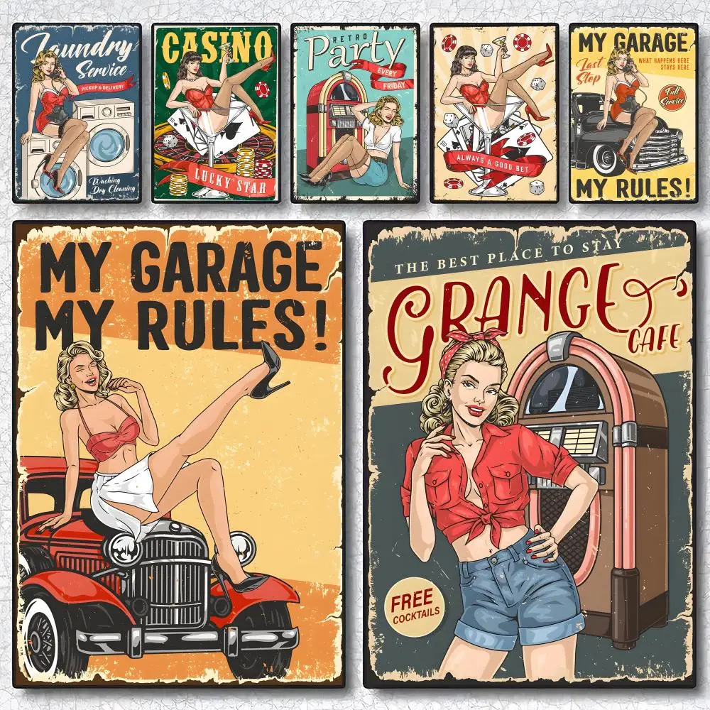 Retor Pin Up Girl Painting Calligraphy Canvas Poster Wall Art interior Hallway Home Decoration Holiday Gifts