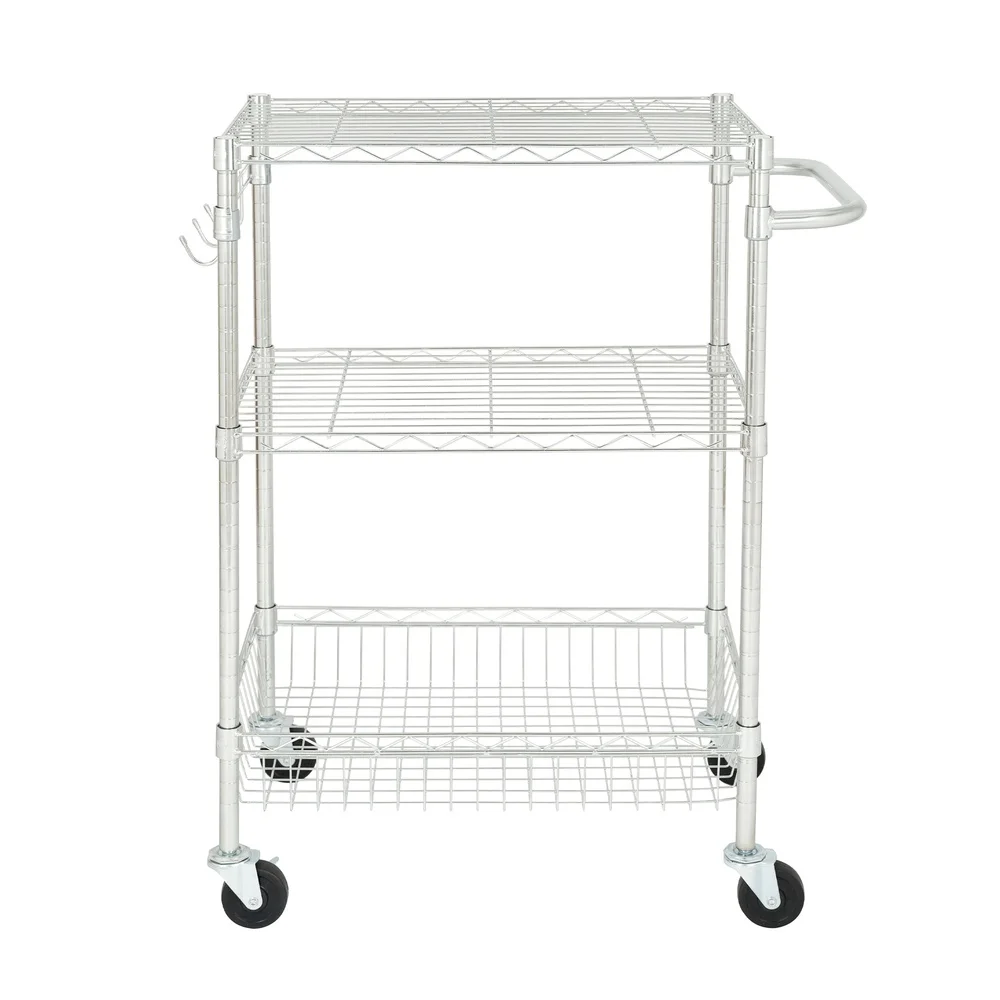 3-Tier Multipurpose Rolling Cart Adjustable Shelves Durable Steel Construction 495lbs Load Capacity NSF Certified Easy Mobility