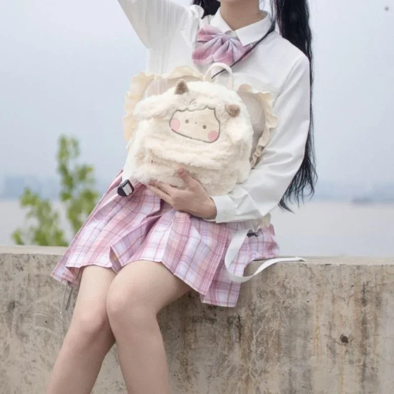 MBTI Jk Ransel Kasual untuk Wanita Tas Wanita Lolita Lucu Lembut Mewah 2023 Tren Kawaii Kartun Domba Ransel Sekolah Desainer