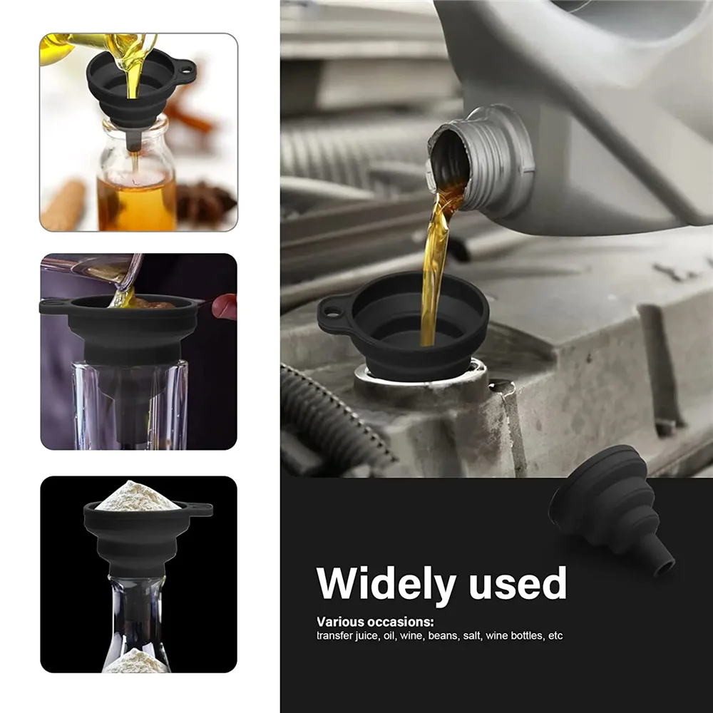 Car Engine Funnel Universal Silicone Funnel For Fluid Change,Foldable Portable Funnel For Auto Engine Oil And Petrol Replacement
