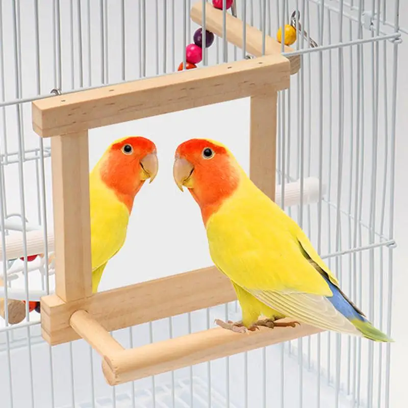 Bird Mirror Perches For Cage Cockatiel Climbing Branch Toy Natural Wood Parrot Cage Pole For Parakeets Cockatiels Lovebirds