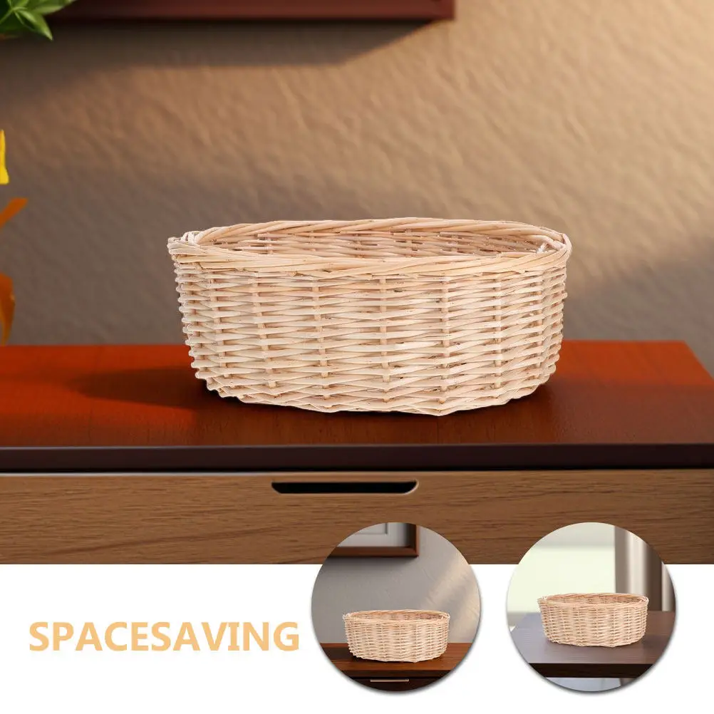 Natural Handwoven Wicker Bread Basket Multi-Purpose Serving Storage Tray for Kitchen Table Fruit Snacks Picnic Display view 2