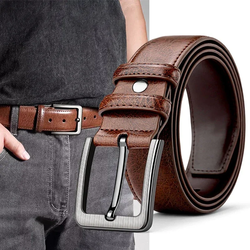 

Belt for men leisure business belt MEN'S FASHION alloy pin buckle Universal for jeans and trousers men's genuine leather