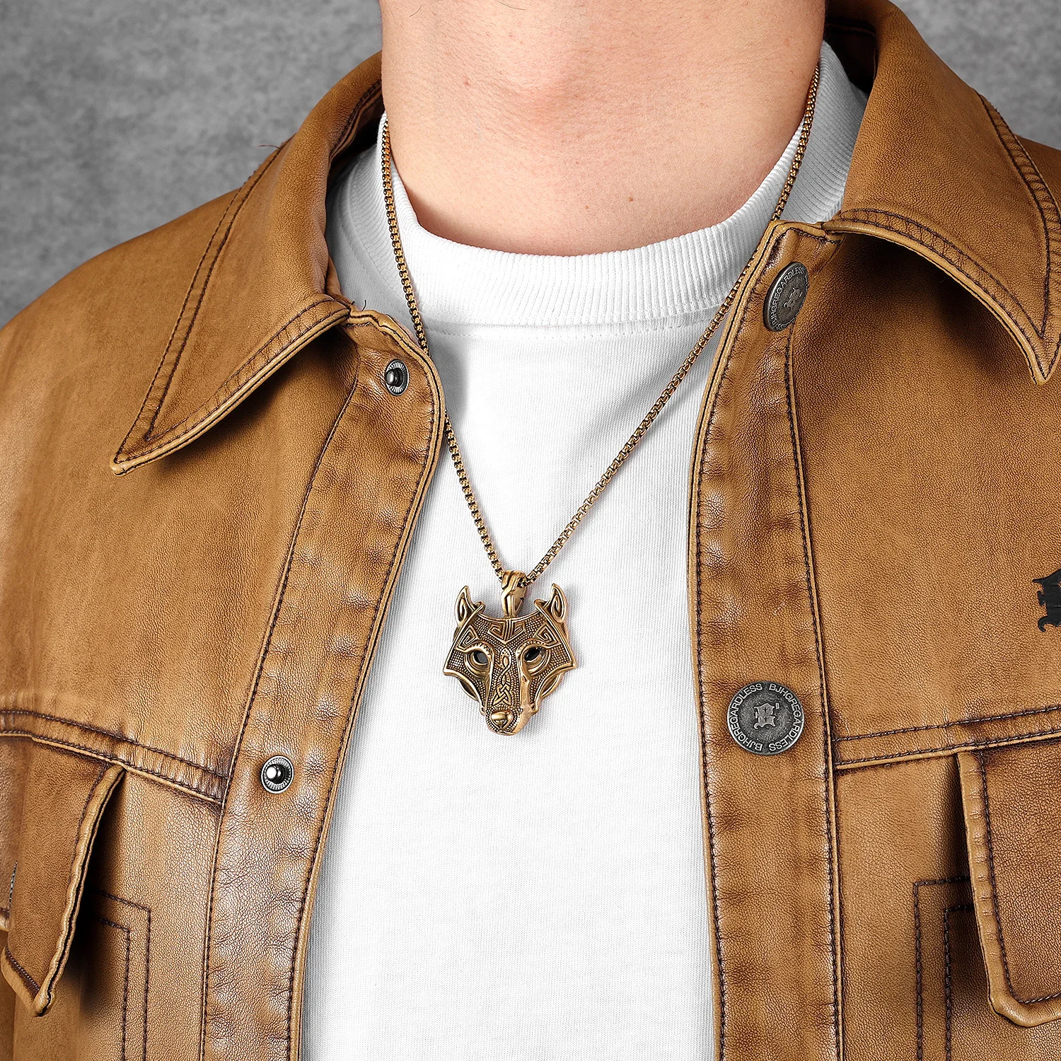 Viking Wolf Gemstone Men Necklaces With Pendant Stainless Steel Jewelry For Male Women Punk Hip Hop Accessories Gifts Wholesale