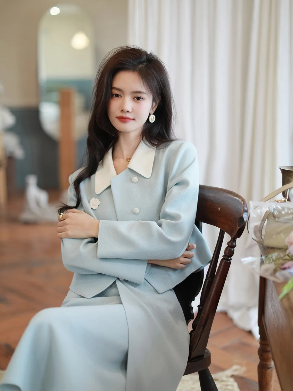 Korea Casual Blazer Outfits Spring Elegant Office Lady Chic Two Piece Sets Long Sleeve Shorts Coat +High Waist Midi Skirts Suit