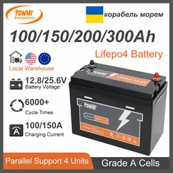 EU US Stock 100Ah 150Ah 200Ah 300Ah LiFePo4 Battery Capacity Pack 12V 24V Grade A Cell Lithium Iron Phosphate Batteries For RV