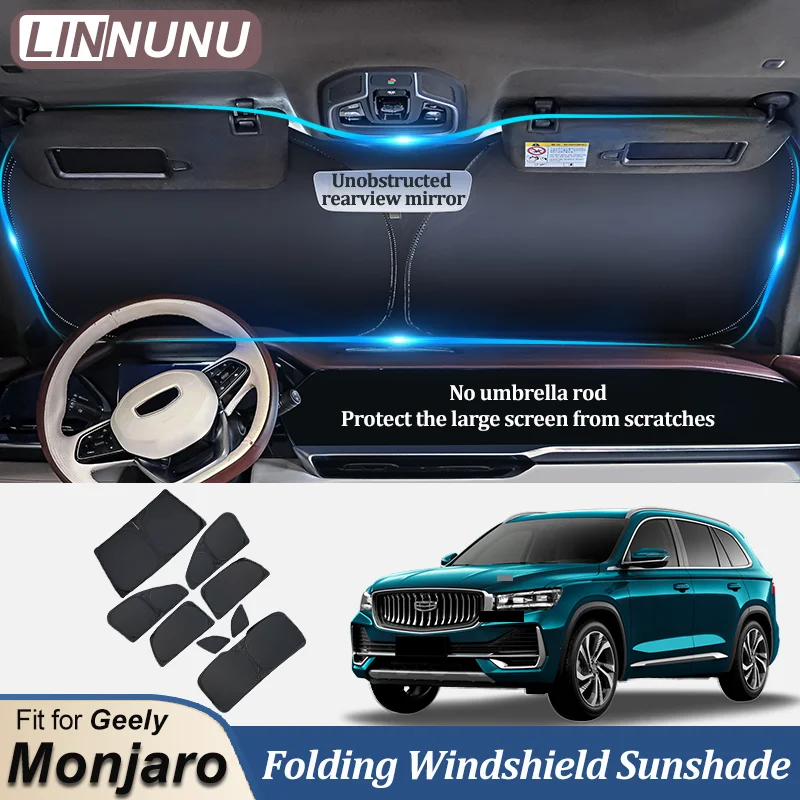 LINNUNU Car Windshield Folding Sunshade Cover Sun Shade Visor Anti-UV Curtain Accessories Fitfor Geely Monjaro Manjaro Xingyue L