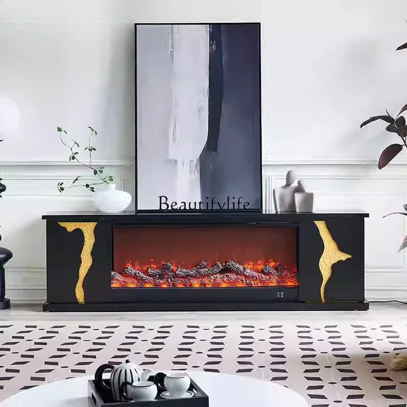 03.French fireplace TV household solid wood American locker, simulated flame electronic fireplace core