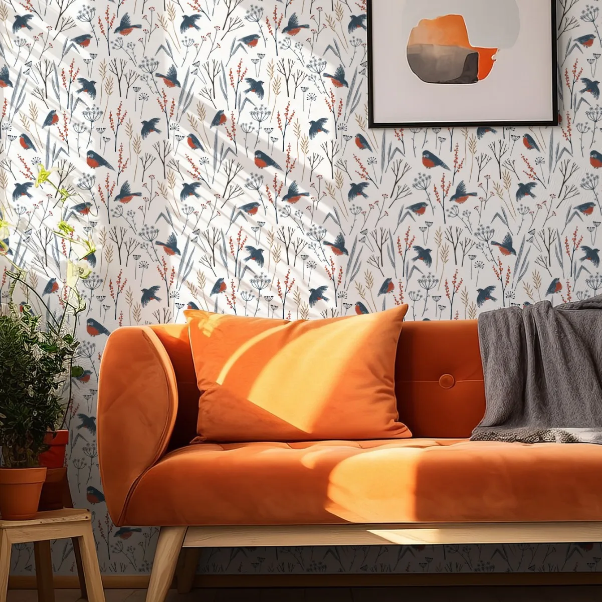 Bird Floral Wallpaper Swallow Botanical Flower Wallpaper Peel and Stick Removable Forest Wall Paper for Living Room Bedroom
