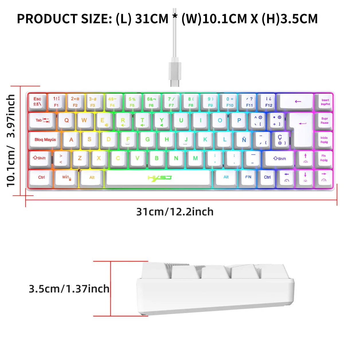 RGB backlit keyboard Russian 69 keys white membrane gaming wired ergonomic Keyboards for compact mini  for pc laptop color black - Image 6