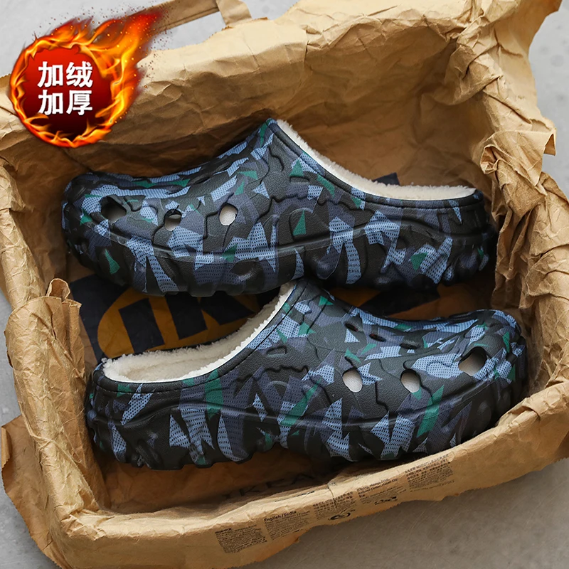 الرجال الشتاء داخلي قباقيب نِعال من الفراء أفخم نصف الأحذية الانزلاق على الصنادل الحديقة الدافئة عارية الذراعين المنزل أحذية قطنية الدفء