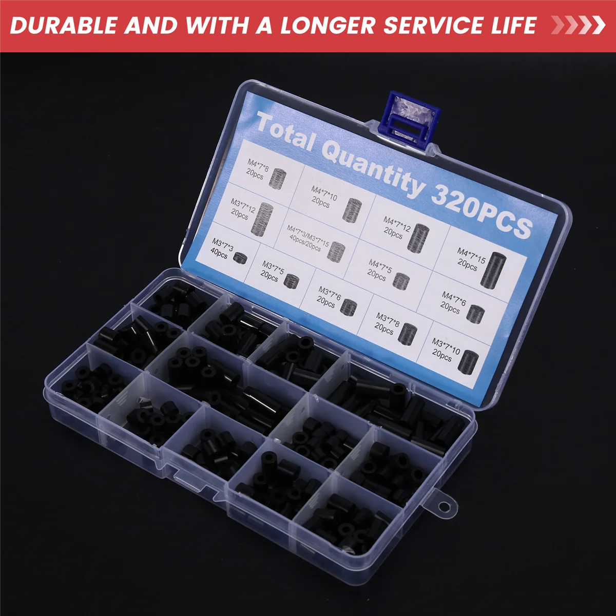 A002 320 Pcs Straight-Through Hollow Plastic Isolation Column Straight-Through Column Sleeve Insulating Column Set