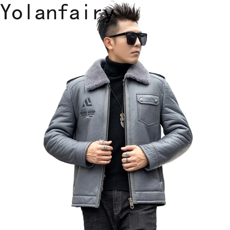 YOLANFAIRY Genuine Sheepskin Mans Real Fur Coat Men Luxury Clothing Winter Leather Motorcycle Jacket Wool Coats Men Куртка 2024