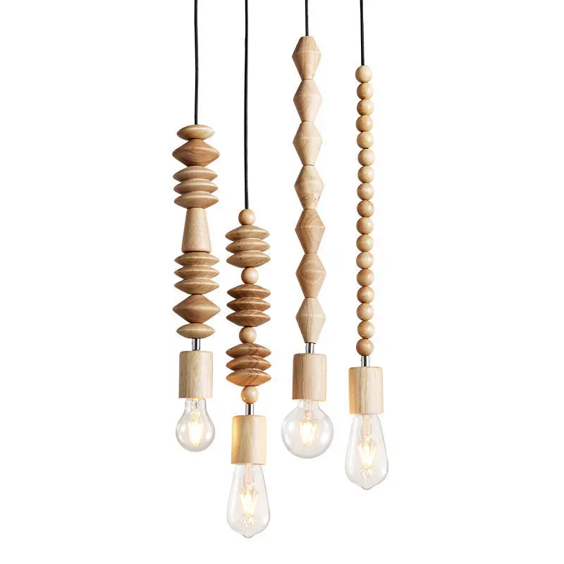 Hanglampen in retrostijl Eiken houten geometrische kralen hanglamp eetkamer woonkamer droplight hangende lichtarmatuur E27 - afbeelding 2