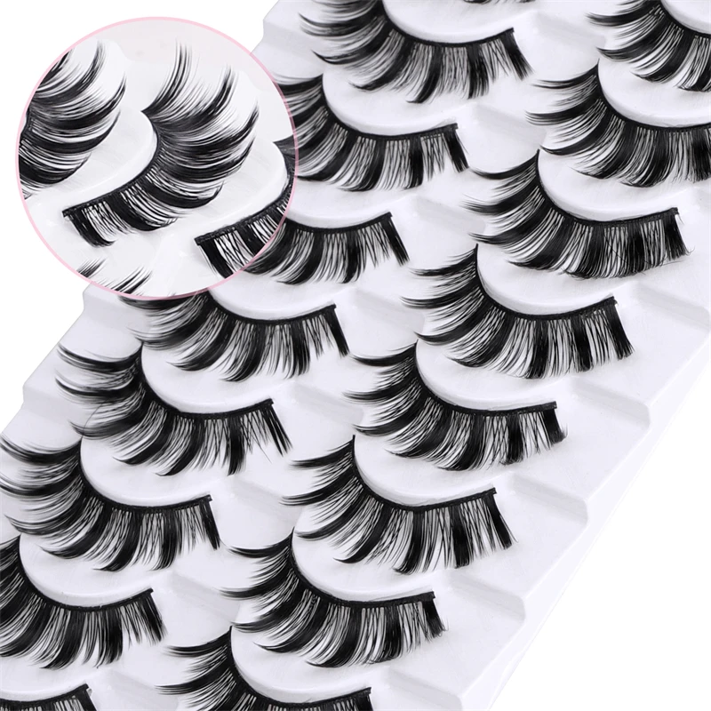 10 Pairs of Synthetic Fiber Hard-Wool 3D Thick Voluminous Winged False Eyelashes Little Devil Cross-Border Style