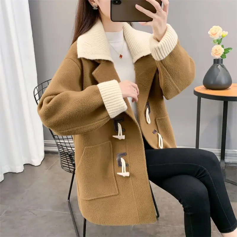 

2024 Autumn Winter New Wool Jacket Windbreaker Women Overcoat Loose Long Wool Jacket Thicke Woolen Coat Black Beige Outwear