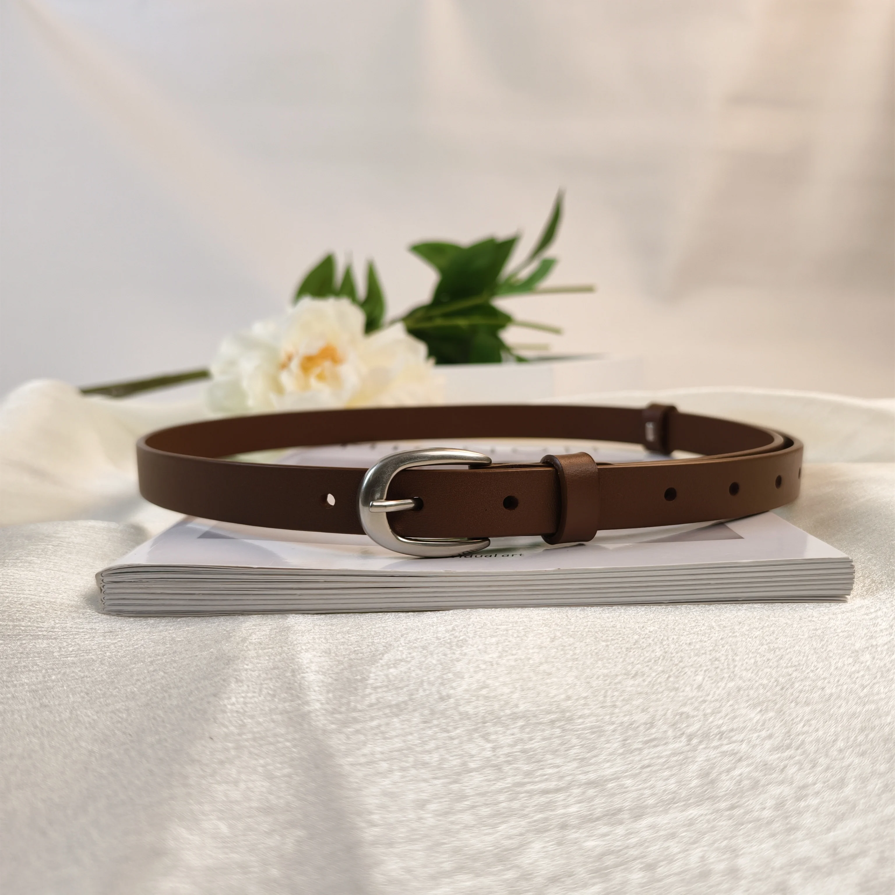 Matte Curved Silver Pin Buckle Minimalist Versatile Matches Flare Pants And T shirts Ladies Genuine Leather Belt For Shopping