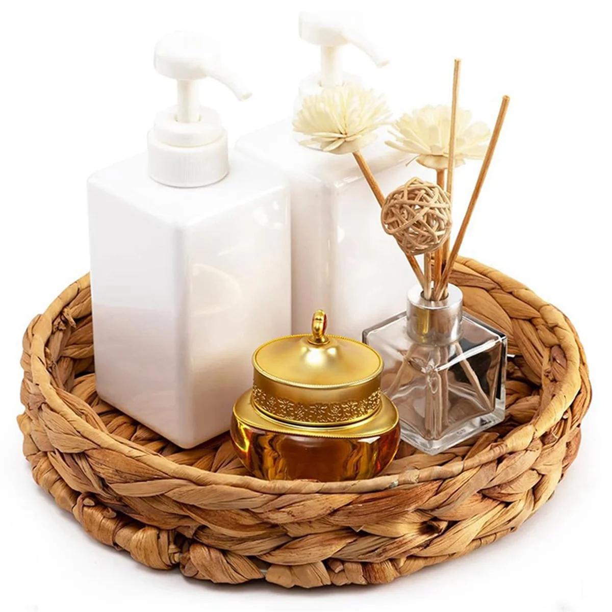 a96q-ラウンド籐バスケット、手織りトレイ収納バスケット天然ウォーターヒヤシンス小さなバスケットフルーツキッチンテーブル用