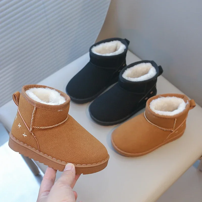 

Children Thermal Boots for Boys Girls Fashion Classic Kids Warm Ankle Snow Boots Thick Plush Suede Flock Fabric Winter New Style