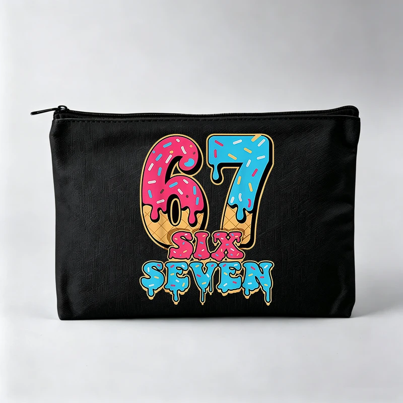 Donut Number 67 Print Makeup Bag, Sweet Graphic Cosmetic Pouch for Daily Use