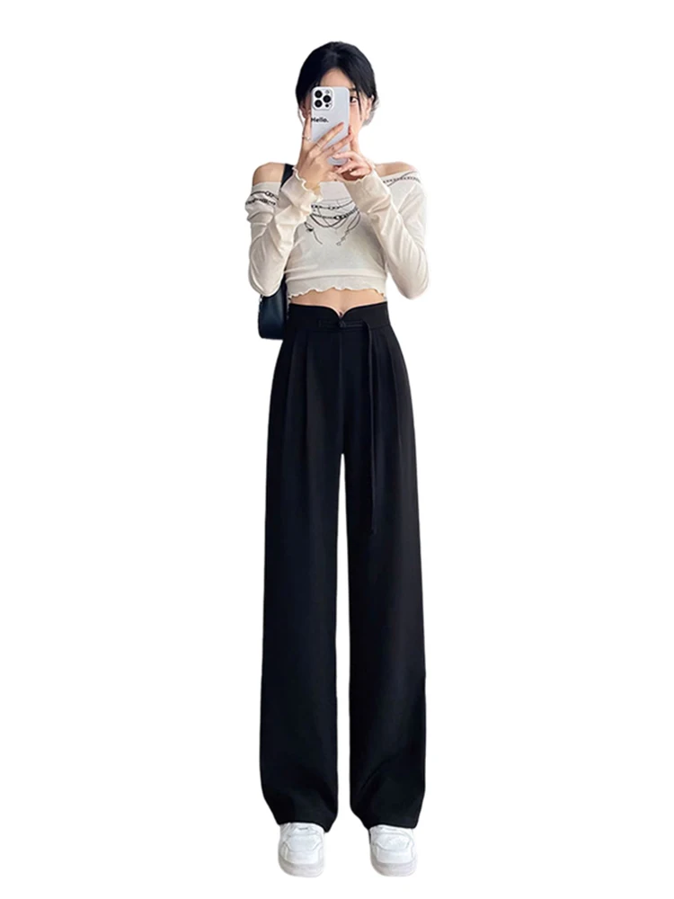 New American Solid Color Wide Leg Pants Simple Basic Slim Loose Slim Pants Fashion Street Casual White Black Khaki Pants Female